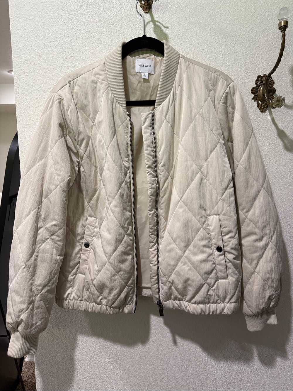 Nine West Quilted Cream Bomber Jacket